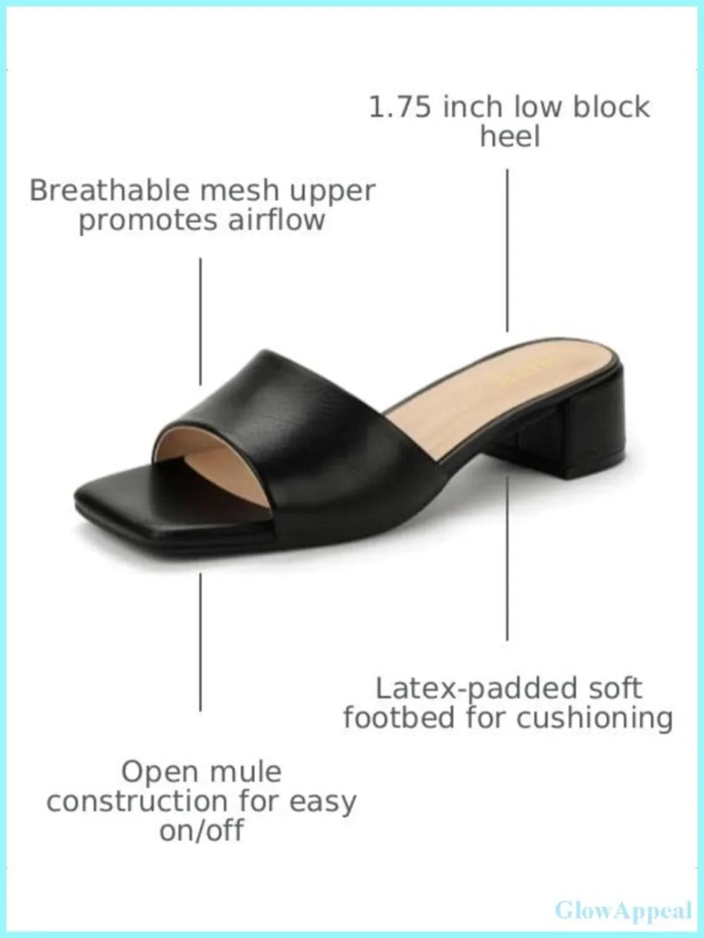 Women's Slip On Mule Heels Square Open Toe Low Block Heel Sandals